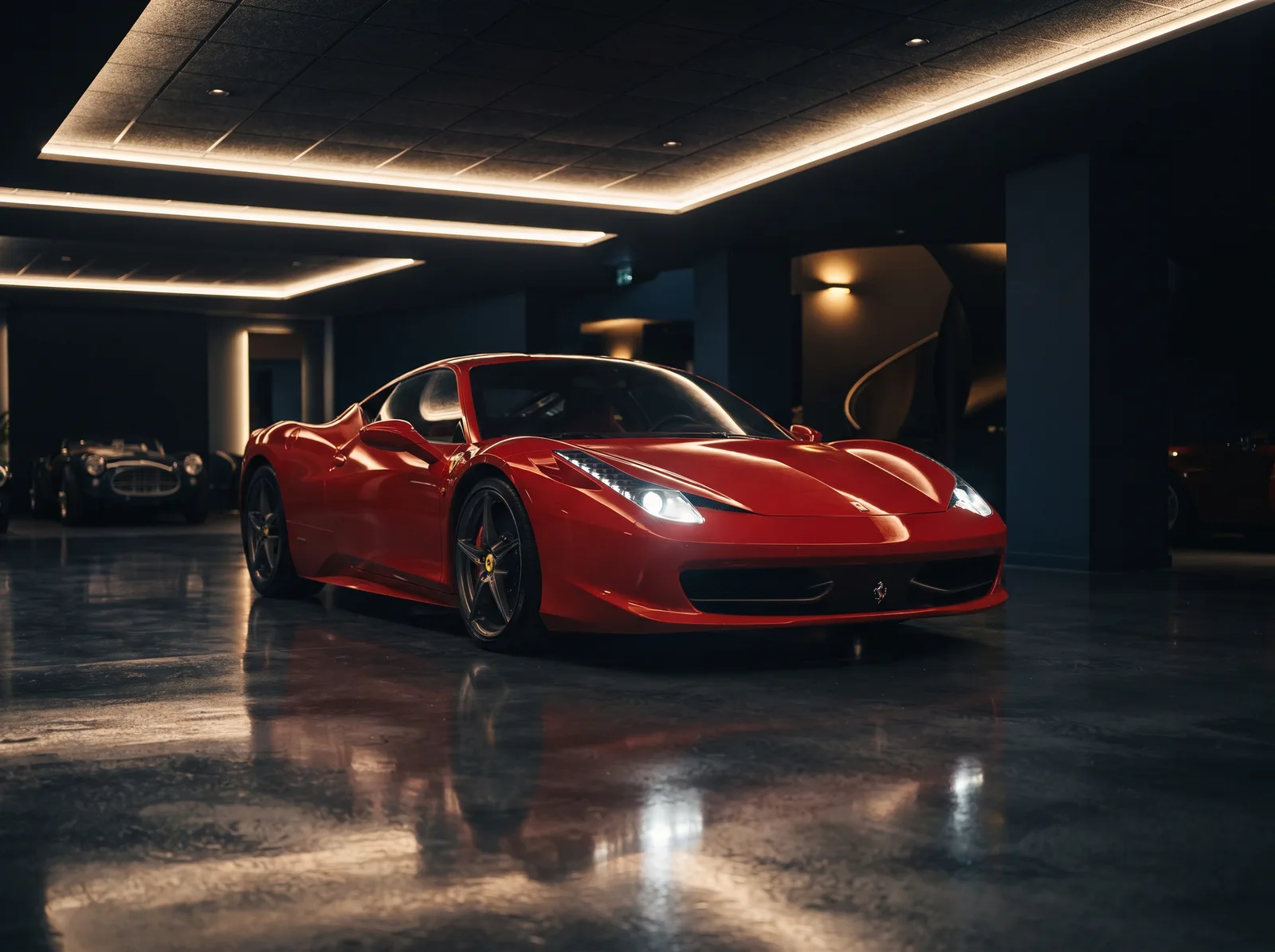 Ferrari 488 rouge dans un showroom